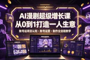 AI漫剧超级增长课，从0到1打造一人生意，项目认知・账号运营・制作全流程教学