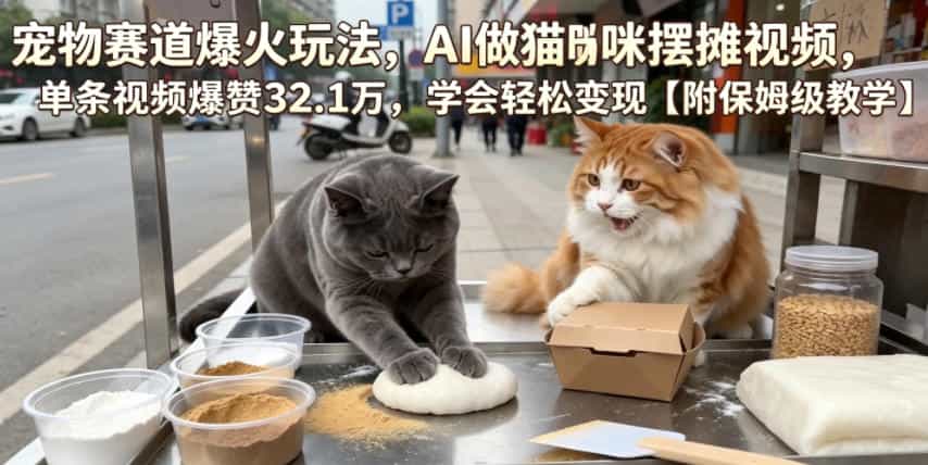 宠物赛道爆火玩法，AI做猫咪摆摊视频，单条视频爆赞32.1万，学会轻松变现【附保姆级教学】