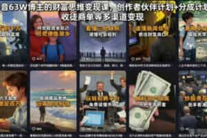 抖音63W博主的财富思维变现课，创作者伙伴计划+分成计划+收徒商单等多渠道变现
