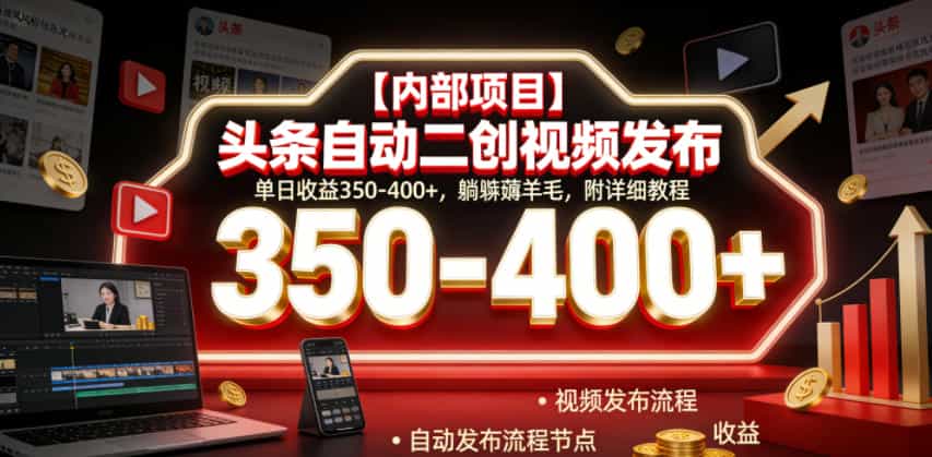 【内部项目】头条自动二创视频发布，单日收益350-400+，躺賺薅羊毛，附详细教程【揭秘】