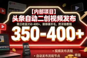 【内部项目】头条自动二创视频发布，单日收益350-400+，躺賺薅羊毛，附详细教程【揭秘】