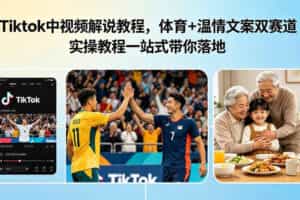 Tiktok中视频解说教程，体育+温情文案双赛道实操教程一站式带你落地，教你出海賺美刀