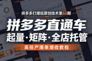 拼多多打爆班原创技术第60期，拼多多直通车，起量・矩阵・全店托管，高投产爆单增收教程