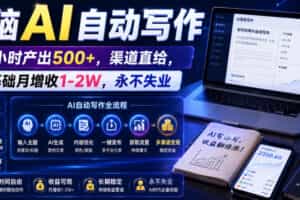 电脑AI自动写作，一小时产出500+，渠道直给，0基础月增收1-2W，永不失业【揭秘】