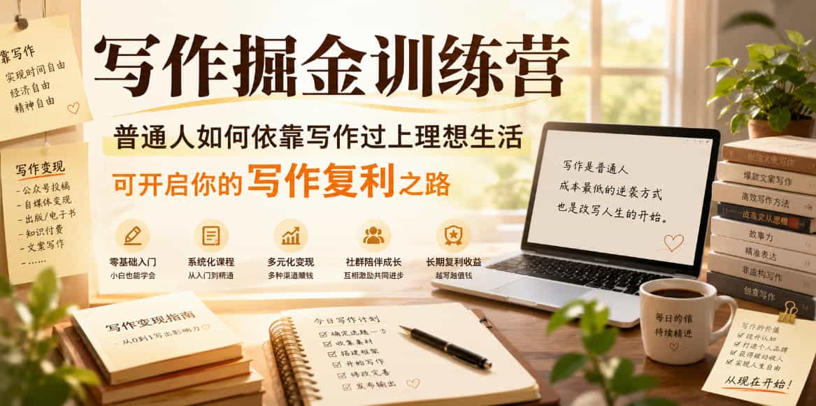 写作掘金训练营，普通人如何依靠写作过上理想生活，可开启你的写作复利之路（更新6月）
