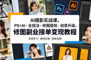 AI摄影实战课，PS+AI・全技法・修图提效・创意升级，修图副业接单变现教程