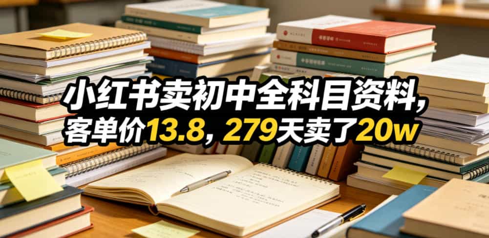 小红书卖初中全科目资料，客单价13.8，279天卖了20w