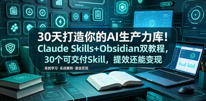 30天打造你的AI生产力库！Claude Skills+Obsidian 双教程，30 个可交付 Skill，提效还能变现
