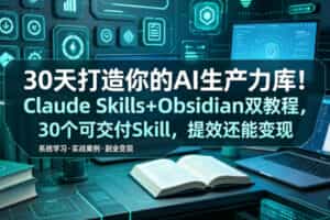 30天打造你的AI生产力库！Claude Skills+Obsidian 双教程，30 个可交付 Skill，提效还能变现