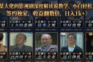 抖音某大佬的影视剧深度解读解说教学，小白轻松冲精选签约独家，收益翻数倍，日入1k+