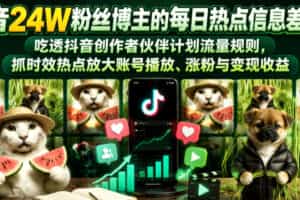 抖音24W粉丝博主的每日热点信息差教学，吃透创作者伙伴计划流量规则，抓时效热点放大账号播放、涨粉与变现收益（更新）