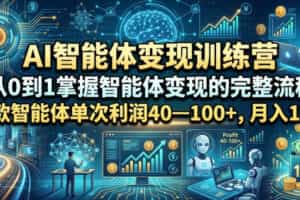 AI智能体变现训练营，从0到1掌握智能体变现的完整流程，每款智能体单次利润40—100+，月入1W+