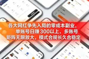 （19092期）各大网红争先入局的零成本副业，单账号日赚 300 以上，多号矩阵可放大，模式合规长久稳定！