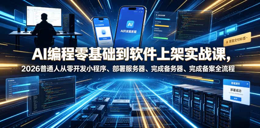 AI编程零基础到软件上架实战课，2026普通人从零开发小程序、部署服务器、完成备案全流程项目落地教程