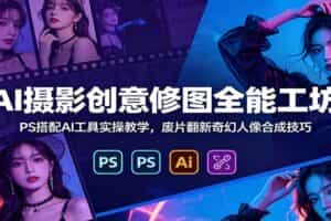 AI摄影创意修图全能工坊：PS搭配AI工具实操教学，废片翻新奇幻人像合成技巧