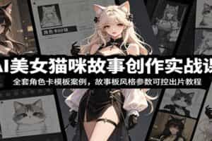 AI美女猫咪故事创作实战课：全套角色卡模板案例，故事板风格参数可控出片教程