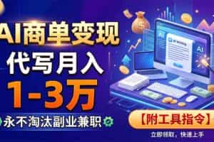 （19102期）AI商单变现，靠代写月入1-3万，永不淘汰副业兼职【附工具指令】