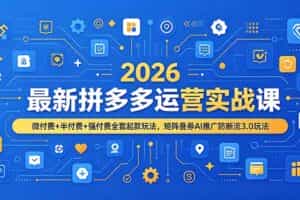 （19101期）2026最新拼多多运营实战课，微付费+半付费+强付费全套起款玩法，矩阵叠券AI推广防断流3.0玩法