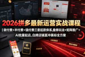 2026拼多多最新运营实战课程｜微付费+半付费+强付费三套起款体系，叠券玩法+矩阵推广+AI批量起店，白牌店铺直冲黑标全方案