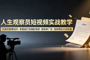（19113期）人生观察员短视频实战教学，沉浸式剧情创作，零基础打造爆款视频，接商单广告，独家精选分成收益