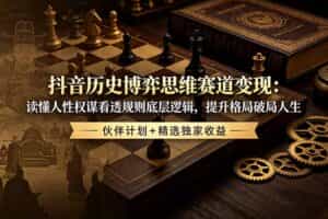 （19116期）抖音历史博弈思维赛道变现：读懂人性权谋看透规则底层逻辑，提升格局破局人生，伙伴计划+精选独家收益