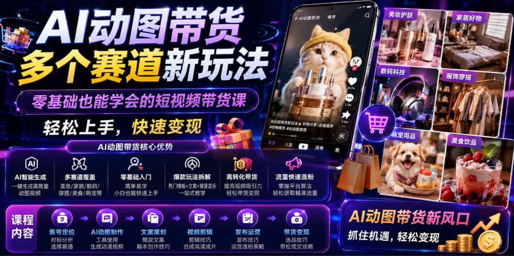 AI动图带货多个赛道新玩法，零基础也能学会的短视频带货课，轻松上手，快速变现