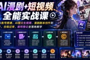 AI漫剧+短视频全能实战课｜零基础从账号搭建、AI图文生视频、漫剧剧本创作到剪辑成片、合规过审、版权登记全落地教学