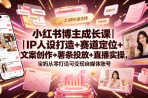 小红书博主成长课｜IP人设打造+赛道定位+文案创作+薯条投放+直播实操，宝妈从零打造可变现自媒体账号
