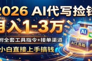 2026 AI代写捡钱，月入1-3万，附全套工具指令+接单渠道，小白直接上手搞钱