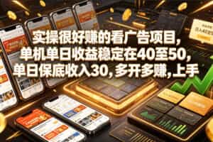 实操很好賺的看广告项目，单机单日收益稳定在40至50，单日保底收入30，多开多賺，上手就能变现【揭秘】