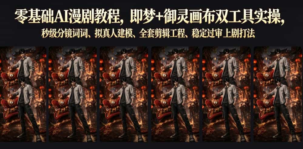 零基础AI漫剧教程，即梦+御灵画布双工具实操，秒级分镜提示词、拟真人建模、全套剪辑工程、稳定过审上剧打法