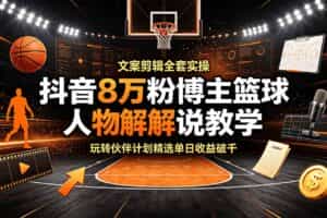 （19135期）抖音8万粉博主篮球人物解说教学，文案剪辑全套实操，玩转伙伴计划精选单日收益破千