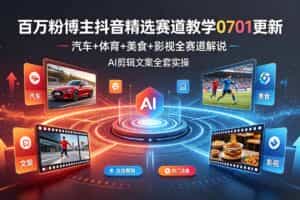 （19144期）百万粉博主抖音精选赛道教学-0701更新，汽车+体育+美食+影视全赛道解说，AI剪辑文案全套实操