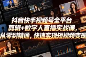 抖音快手视频号全平台剪辑+数字人直播实战课，从零到精通，快速实现短视频变现(更新2026年6月)​