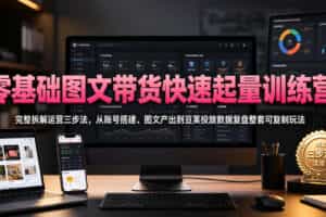 零基础图文带货快速起量训练营，完整拆解运营三步法，从账号搭建、图文产出到豆荚投放数据复盘整套可复制玩法