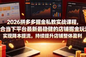 2026拼多多掘金私教实战课程，整合当下平台最新最稳健的店铺掘金玩法，实现降本提流，持续提升店铺整体盈利