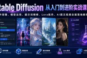 Stable Diffusion从入门到进阶实战课程｜软件部署、模型运用、提示词精修、Lora炼丹、AI图文视频全能落地教程