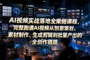 AI视频实战落地全案例课程，完整跑通AI视频从创意策划、素材制作、生成剪辑到批量产出的全创作链路