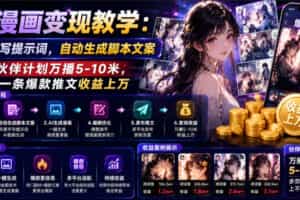 AI漫画变现教学：不用手写提示词，自动生成脚本文案，一份伙伴计划万播5-10米，一条爆款推文收益上W