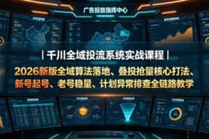 千川全域投流系统实战课程｜2026新版全域算法落地、叠投抢量核心打法、新号起号、老号稳量、计划异常排查全链路教学