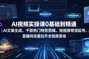 AI视频实操课0基础到精通｜AI文案生成、千款热门特效剪辑、短视频带货起号、直播间流量拉升全链路落地