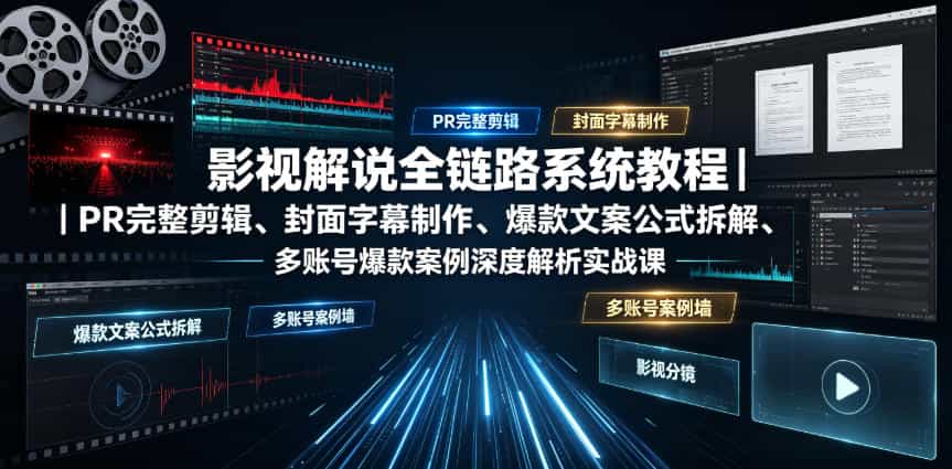 影视解说全链路系统教程｜PR完整剪辑、封面字幕制作、爆款文案公式拆解、多账号爆款案例深度解析实战课