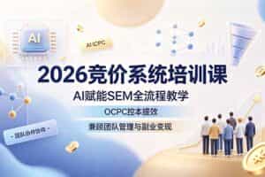（19185期）2026竞价系统培训课，AI赋能SEM全流程教学，OCPC控本提效，兼顾团队管理与副业变现