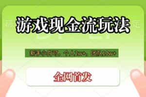 （19186期）游戏现金流玩法，个人2w+，团队10w+，自己做老板