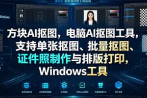方块AI抠图，电脑AI抠图工具，支持单张抠图、批量抠图、证件照制作与排版打印，Windows工具