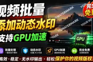 批量视频添加动态水印！Windows纯本地运行，支持GPU加速，完全免费，视频防搬运工具水印工坊，可以批量
