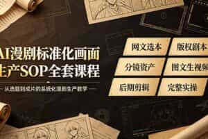 （19199期）AI漫剧标准化画面生产SOP全套课程，网文选本版权剧本分镜资产全覆盖，图文生视频后期剪辑完整实操教学