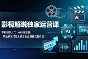 （19310期）影视解说独家运营课：零粉新手入门｜AI文案实操｜精选标签打造｜抖音收益翻倍完整教程