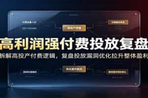 高利润强付费投放复盘：拆解高投产付费逻辑，复盘投放漏洞优化拉升整体盈利