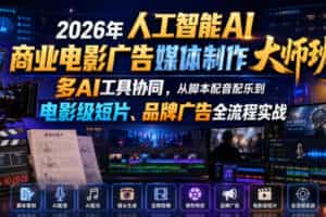 2026年人工智能AI商业电影广告媒体制作大师班，多AI工具协同，从脚本配音配乐到电影级短片、品牌广告全流程实战（中英字幕）